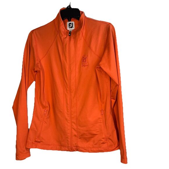FootJoy FJ Full Zip Golf Windbreaker Jacket Orange Women S Athletic Fitted TPC - Picture 1 of 7